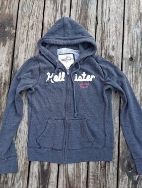 Hollister Laguna Beach Zip Hoodie Large Gray Y2K Surf Logo Graphic